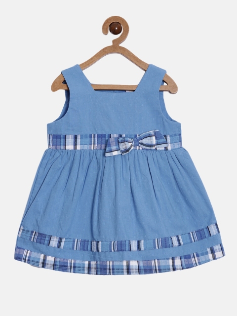 

Aomi Girls Blue Solid Fit and Flare Cotton Dress