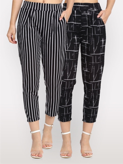 

NEUDIS Women Pack of 2 Striped Cigarette Trousers, Black