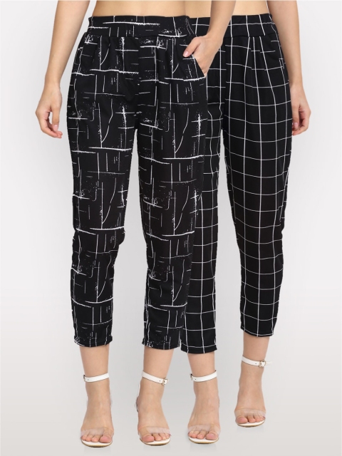 

NEUDIS Women Set of 2 Black Regular Fit Checked Peg Trousers