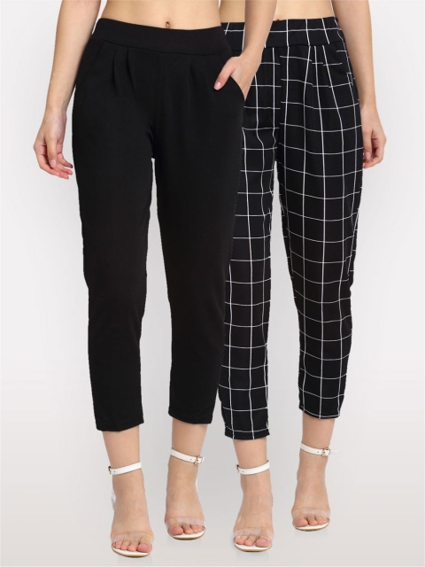 

NEUDIS Women Pack of 2 Black Checked Peg Trousers