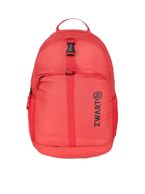

Zwart Unisex Peach-Coloured Brand Logo Printed Backpack with Compression Straps