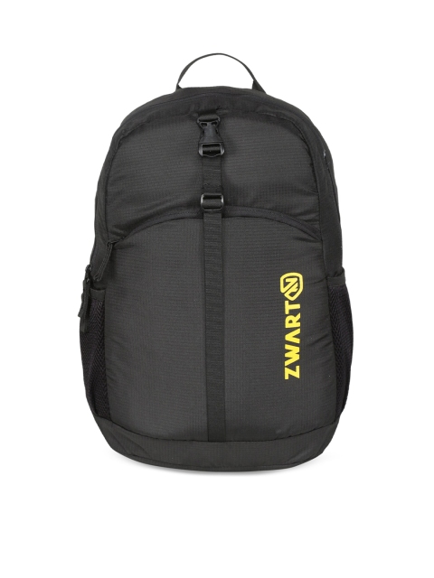 

Zwart Unisex Black Brand Logo Backpacks with Compression Straps