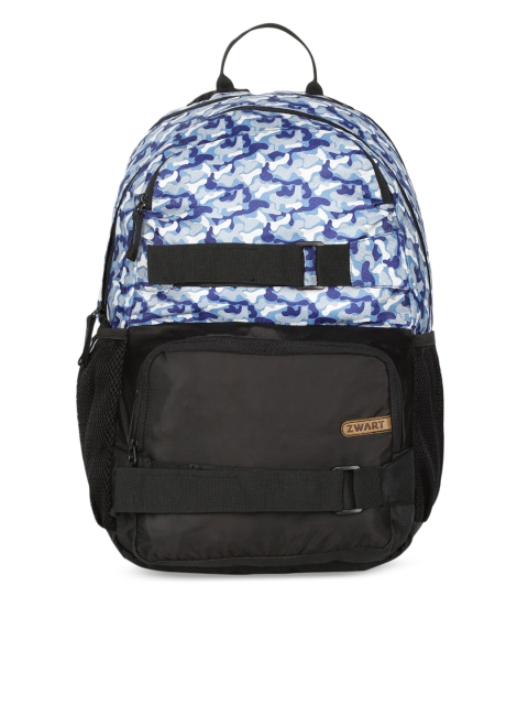 

Zwart Unisex Blue & Black Camouflage Backpacks with Compression Straps