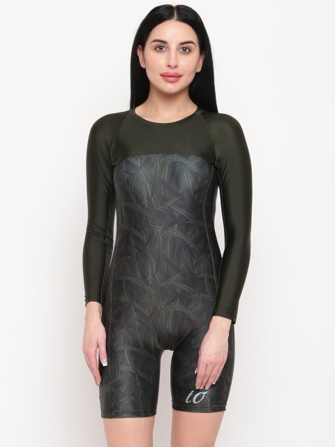 

iO Women Olive-Green Printed Legsuit