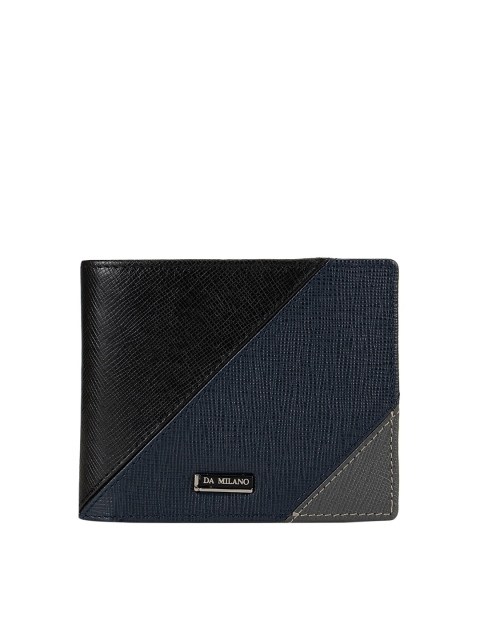 

Da Milano Men Black & Blue Colourblocked Two Fold Leather Wallet