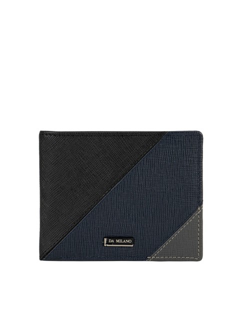 

Da Milano Men Black & Blue RFID Protected Colourblocked Leather Two Fold Wallet