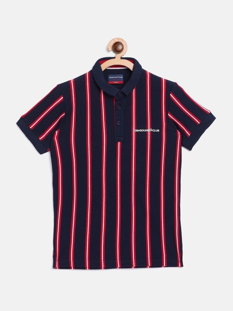 

Crimsoune Club Boys Navy Blue Striped Polo Collar T-shirt