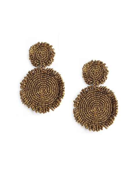 

Foxy Sperks Golden Beaded Circular Drop Earrings, Gold