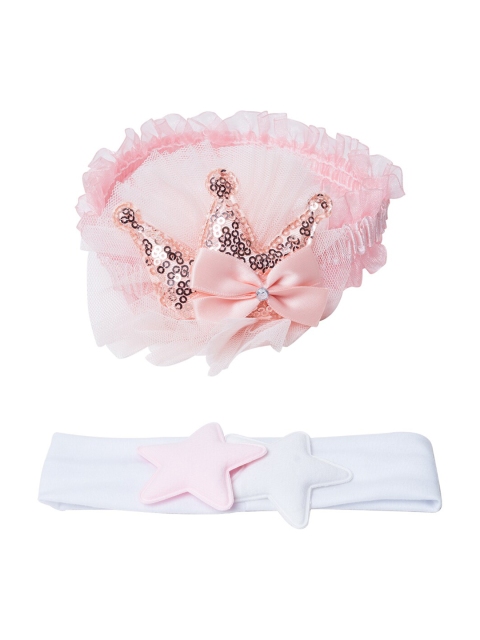 

Golden Peacock Girls Pink & White Set of 2 Embellished Hairbands