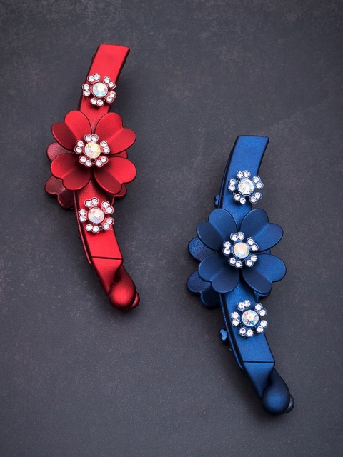 

Golden Peacock Red & Blue Set of 2 Embellished Banana Clip