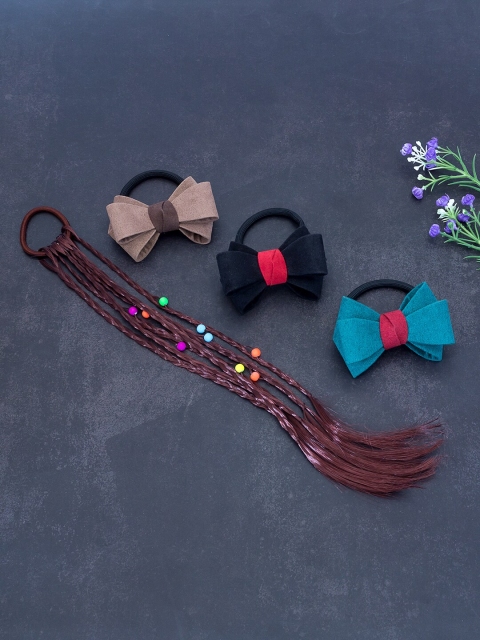 

Golden Peacock Girls Black & Blue Set of 4 Embellished Ponytail Holders