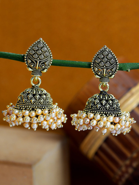 

ANIKAS CREATION Gold-Plated Dome Shaped Jhumkas