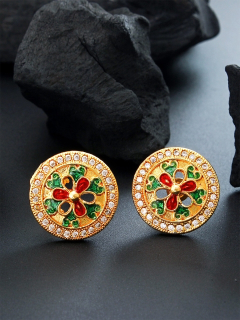 

aadita Gold-Plated & Yellow Circular American Diamond Studs