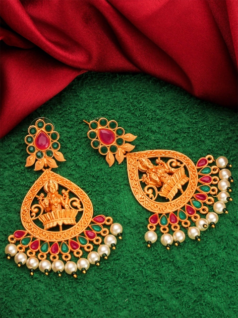 

aadita Gold-Plated & Pink Kundan Classic Chandbalis