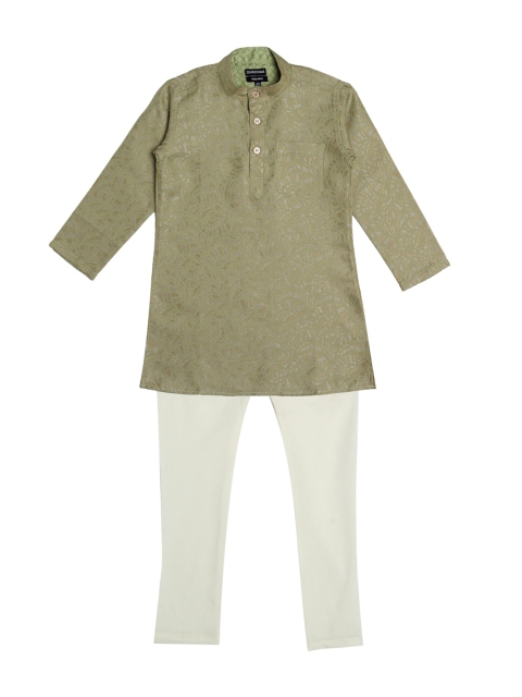 

NEUDIS Boys Green Silk Blend Long Kurta & Churidar Pajama Set