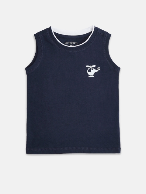 

Pantaloons Baby Boys Navy Blue Printed Round Neck Pure Cotton T-shirt