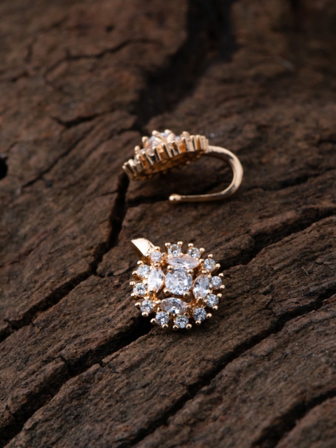 

Alankruthi Set Of 2 Gold-Plated White CZ & AD-Studded Floral Design Nose Pins