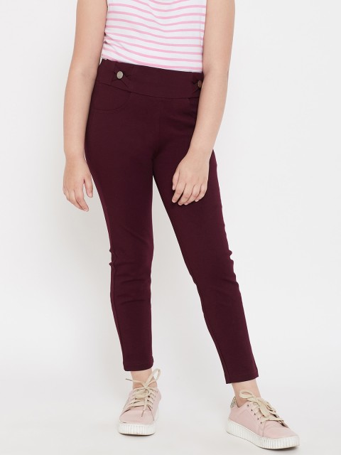 

Baani Creations Girls Burgundy Solid Treggings