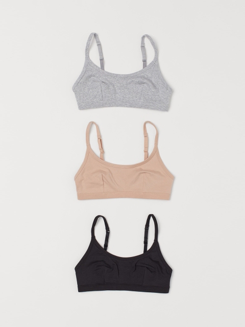

H&M Women Beige & Grey 3-Pack Soft Cotton Bras