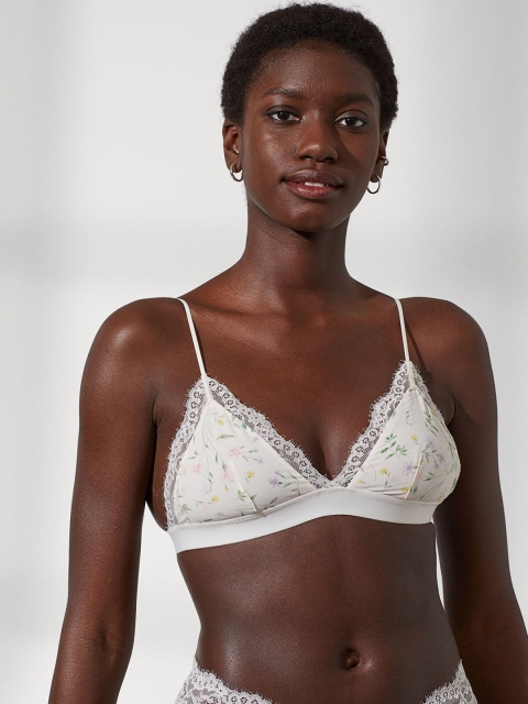 

H&M Women White Printed Padded Microfibre Bra 0941130002