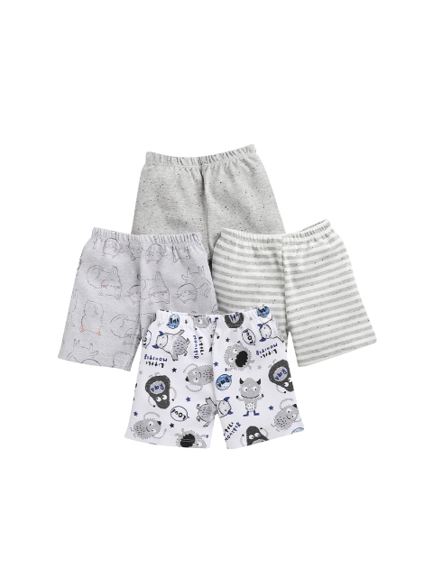 

BUMZEE Kids Pack of 4 Grey & White Printed Regular Fit Cotton Shorts