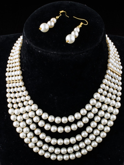 

Alankruthi Gold-Toned & Off White Beaded Layered Handcrafted Jewellery Set