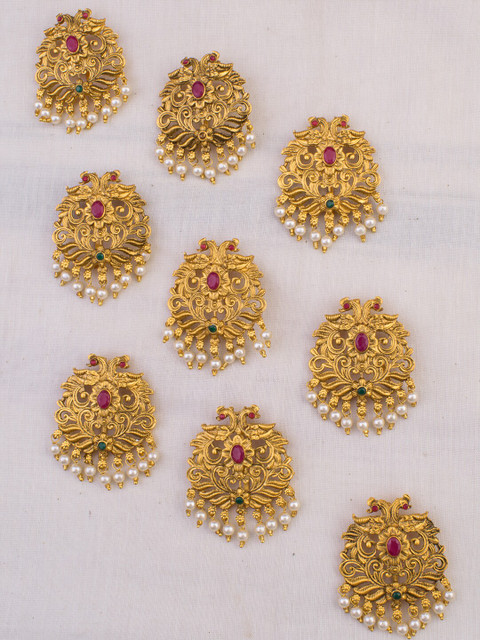 

Alankruthi Set of 9 Gold-Toned & Pink Beaded Hair Floral Chotis