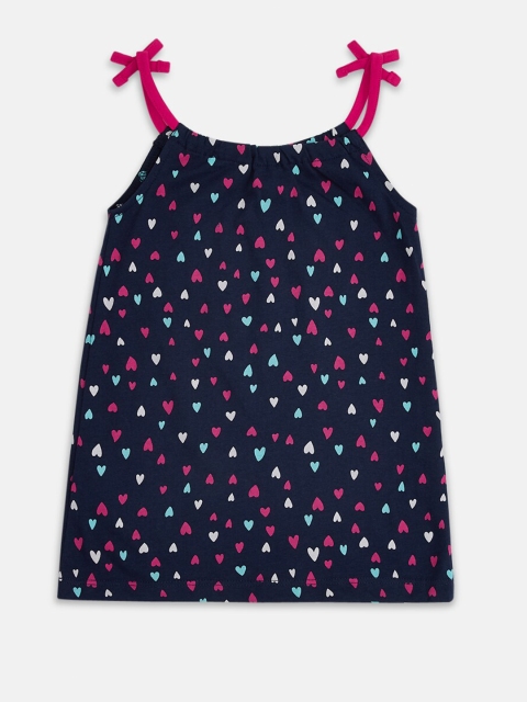 

Pantaloons Baby Navy Blue & Sea Green Printed Pure Cotton A-Line Top