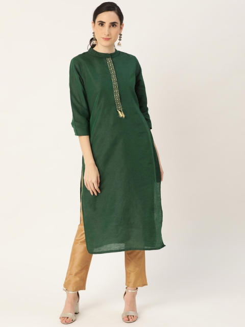 

all about you Women Green Thread Work Kurta