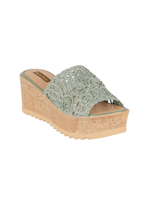 

Flat n Heels Women Green Woven Design Wedges