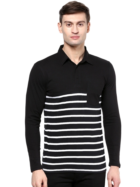 

Hypernation Black & White Striped Slim Fit Polo T-shirt