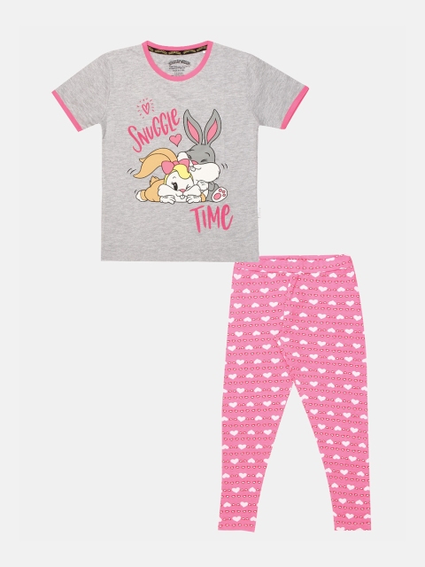 

Nap Chief Girls Grey & Pink Printed Night Suit