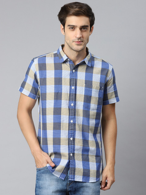 

HERE&NOW Men Blue & Beige Slim Fit Checked Casual Shirt
