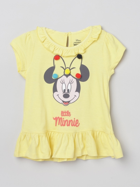 

max Girls Yellow & Black Minnie Mouse Printed Pure Cotton Regular Top