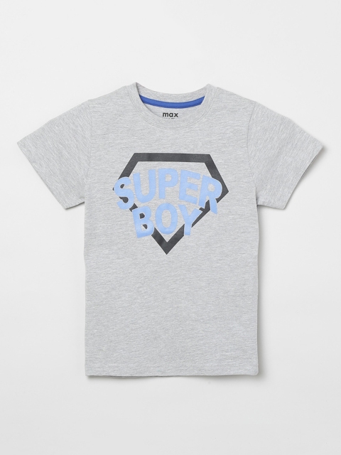 

max Boys Grey Printed Round Neck T-shirt