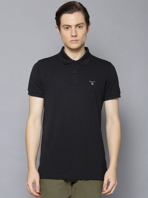 

GANT Men Black Solid Polo Collar Cotton T-shirt