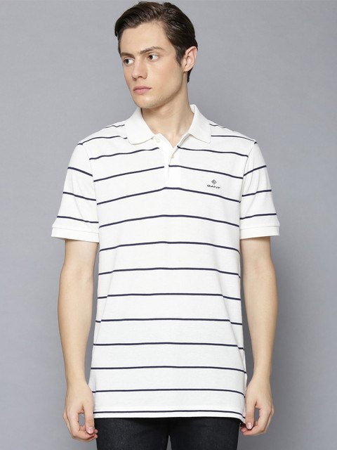 

GANT Men White Striped Polo Collar T-shirt