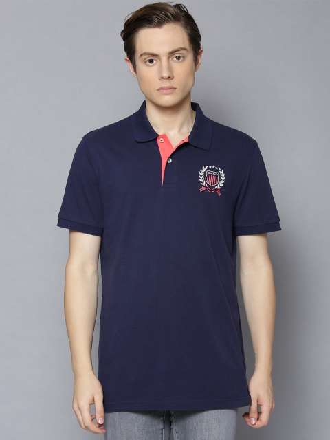 

GANT Men Navy Blue Solid Polo Collar T-shirt