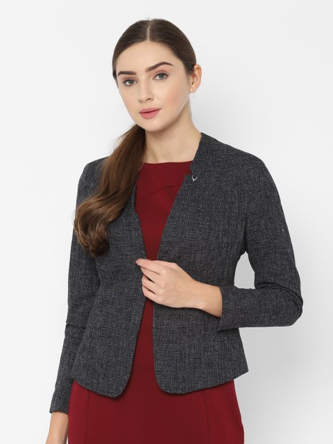 

Allen Solly Woman Women Charcoal Grey Self Design Slim-Fit Casual Blazer