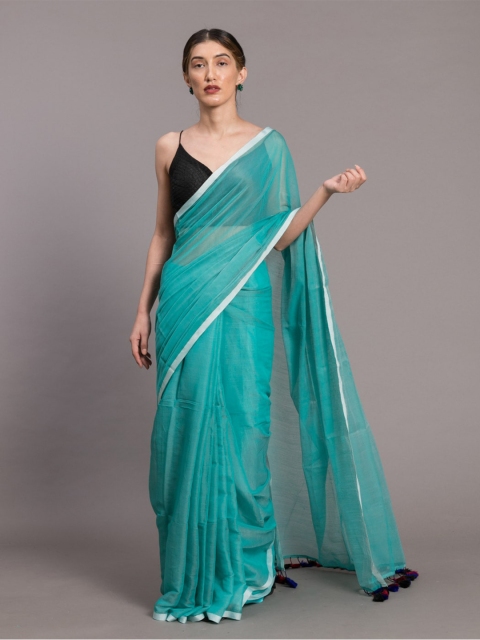 

Suta Turquoise Blue Solid Polyester Saree
