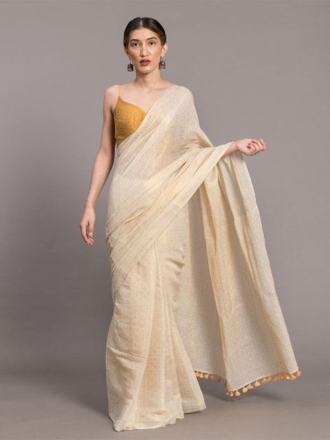 

Suta Off-White Solid Pure Cotton Handloom Saree
