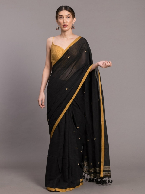 

Suta Black & Mustard Yellow Pure Cotton Embroidered Handloom Saree