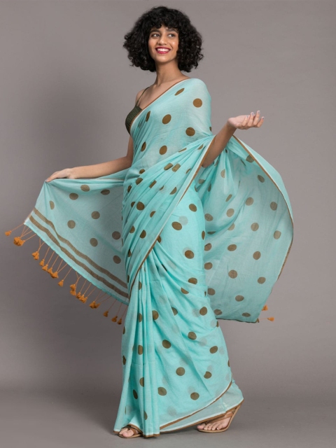 

Suta Blue Polka Dots Printed Pure Cotton Saree