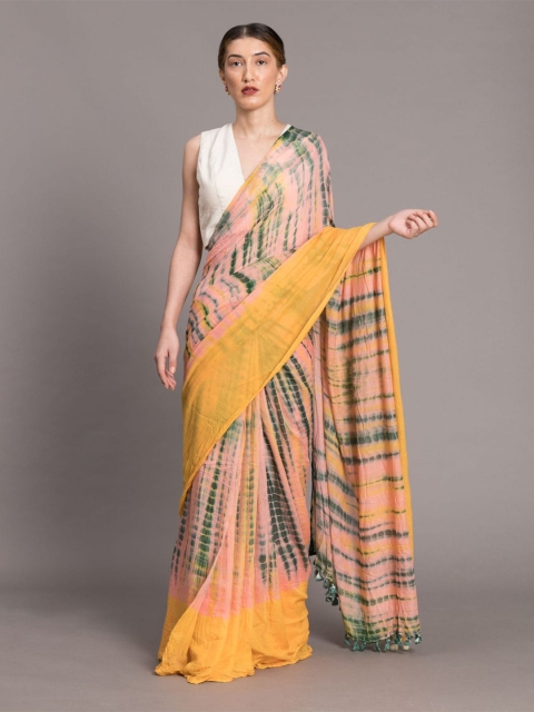 

Suta Peach-Coloured Dyed Cotton Blend Saree