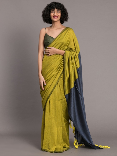 

Suta Green & Navy Blue Cotton Blend Colourblocked Saree