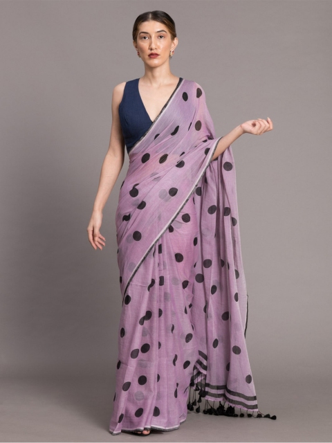 

Suta Lavender & Black Pure Cotton Polka Dot Printed Saree