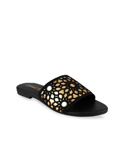 

CHINI C Women Gold-Toned Embellished Open Toe Flats