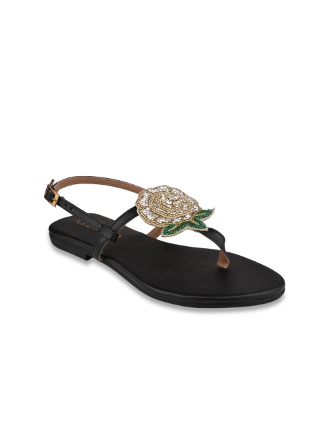 

CHINI C Women Black Embellished T-Strap Flats