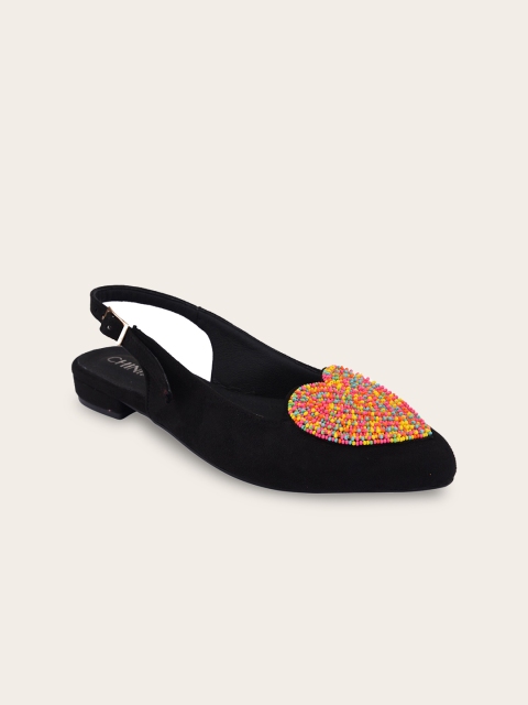 

CHINI C Women Black Embellished Ballerinas