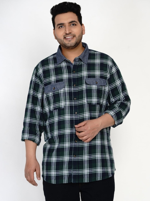 

Santonio Men Green & Navy Blue Regular Fit Checked Cotton Casual Shirt